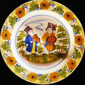 Assiette de fabrication de Viana do Castelo représentant deux musiciens - Portuguese School